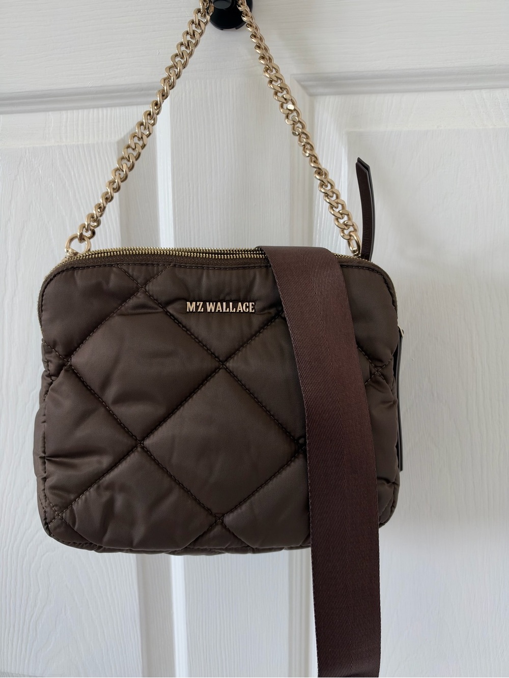MZ Wallace Crosby Crossbody
Bag Espresso Brown Quilted
Nylon Gold Hardware